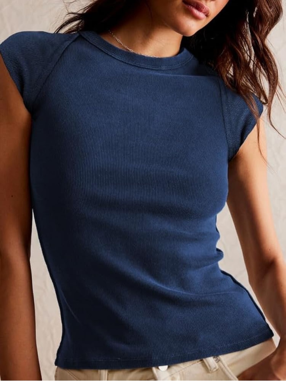 Böhme Cap Sleeve Exposed Seam Raglan Fitted Ribbed Crewneck Top Washed Navy